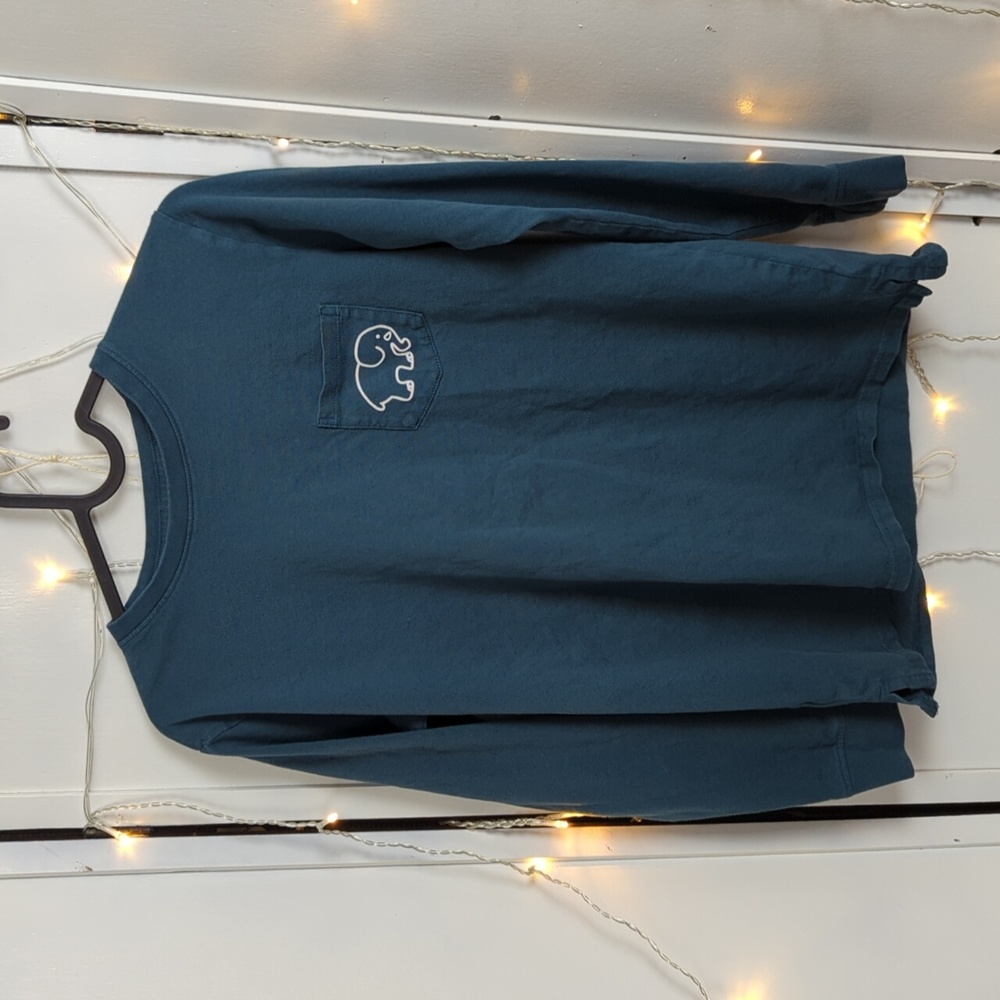 Ivory Ella Long Sleeve Tee, Dark Teal, Elephant Design